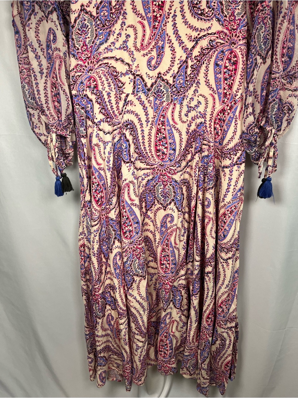 Free people mirage tiered flowy maxi dress paisley print boho tassel sz 4 - Picture 6 of 15